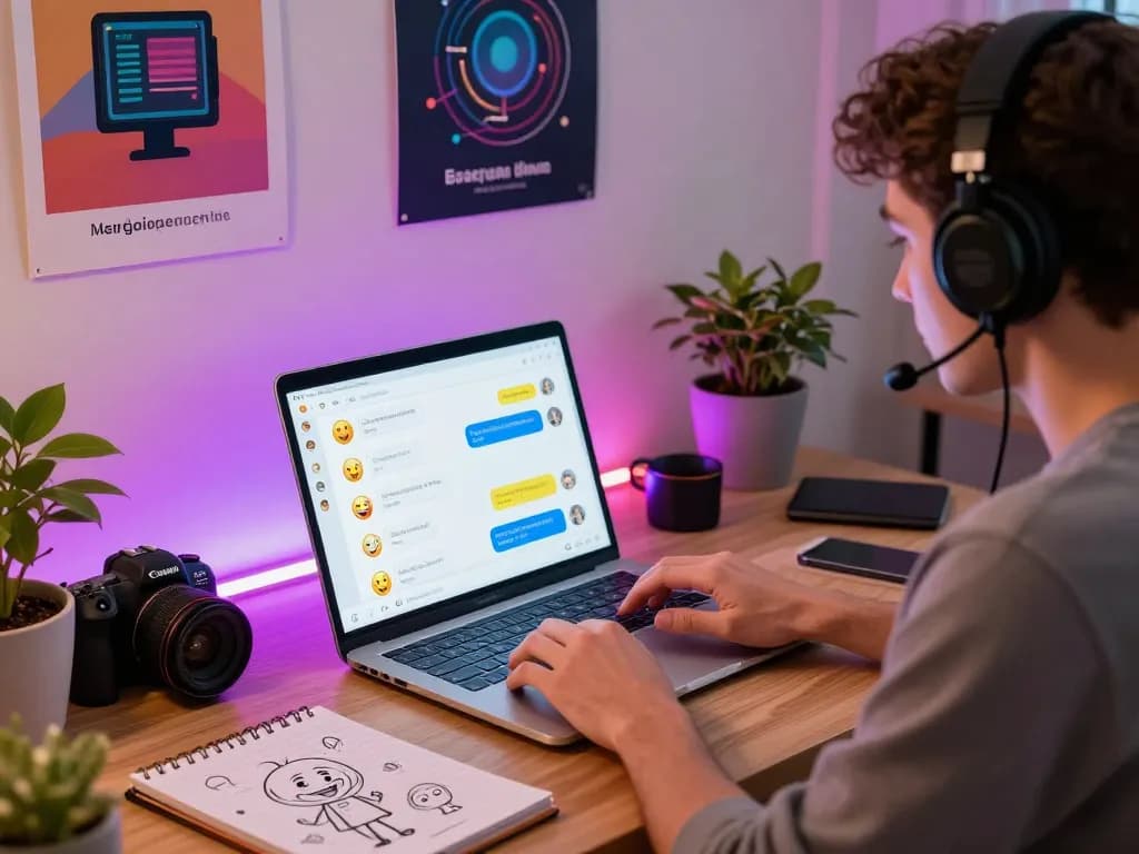 Engaging AI chat interaction scene showcasing ai chat porn in a vibrant workspace with colorful chat interfaces.